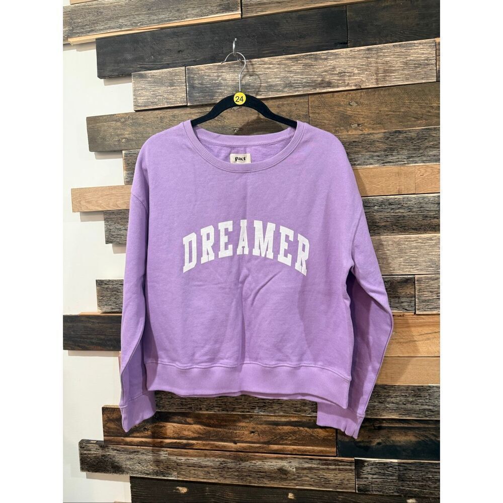 Pact Nwt Organic Sweatshirt Women’s Purple Pullover Dreamer Crewneck Crop Sz M